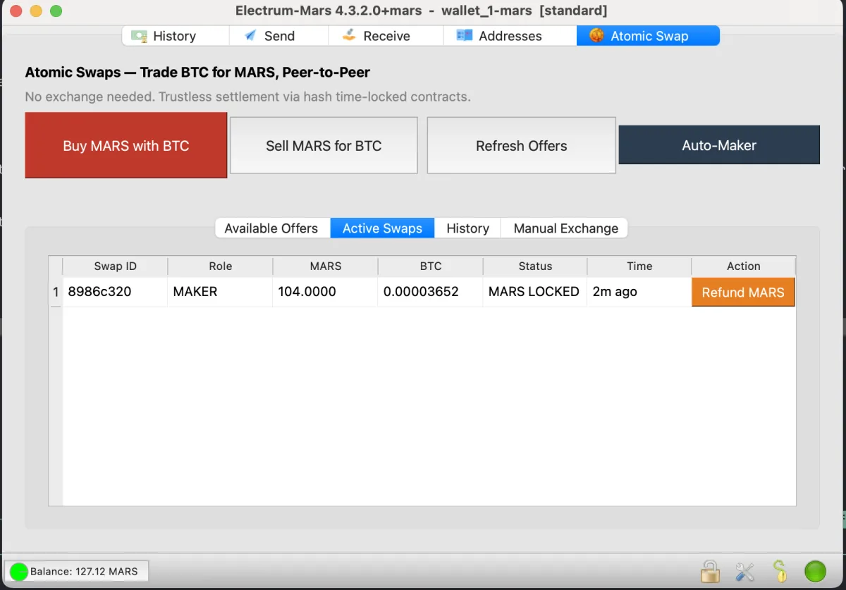 Maker view — active swap in progress